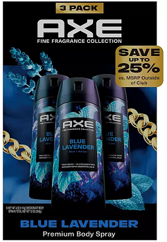 AXE Premium Deodorant Body Spray, Blue Lavender, 4 oz., 3 pk.