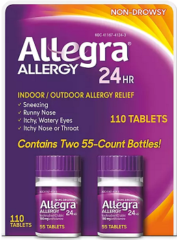 Allegra 24-Hour Indoor/Outdoor Allergy Relief Tablets, 180 mg 110 ct.