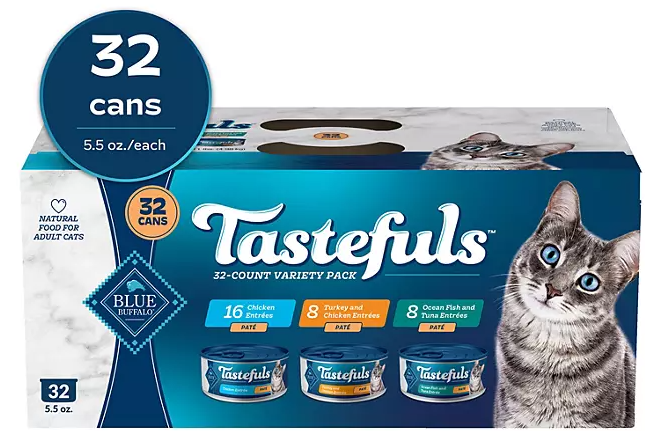 Blue Buffalo Tastefuls Variety Pack, Pate Wet Cat Food, 32 ct., 5,5 oz.