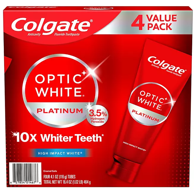 Colgate Optic White Platinum Teeth Whitening Toothpaste, 4.1 oz., 4 pk.