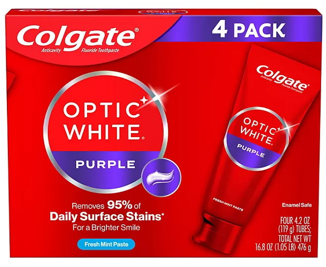 Colgate Optic White Purple Whitening Toothpaste, 4.2 oz., 4 pk.