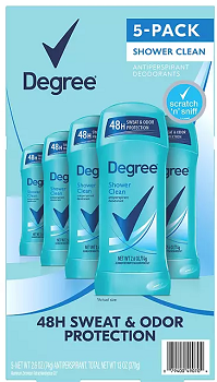 Degree Antiperspirant Deodorant, Shower Clean, 2.6 oz., 5 pk.