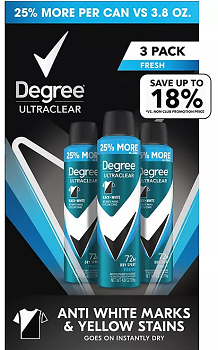 Degree for Men Ultraclear Black+White Deodorant Dry Spray, Fresh, 4.8 oz., 3 pk.