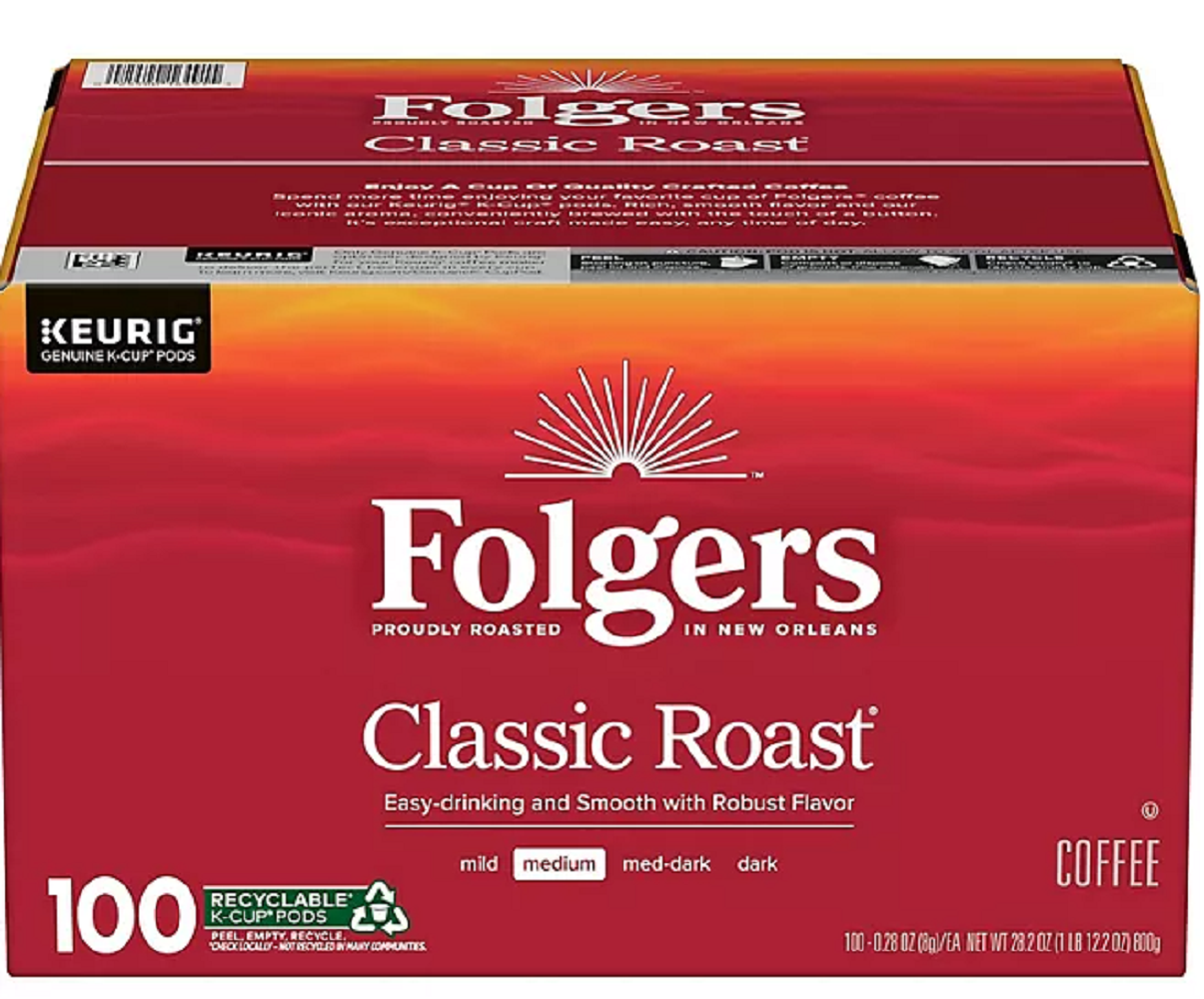 Folgers Classic Medium Roast K-Cup Coffee Pods, 100 ct.