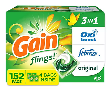 Gain Flings! 3 in 1 Laundry Detergent Pacs, Original Scents, 152 ct.