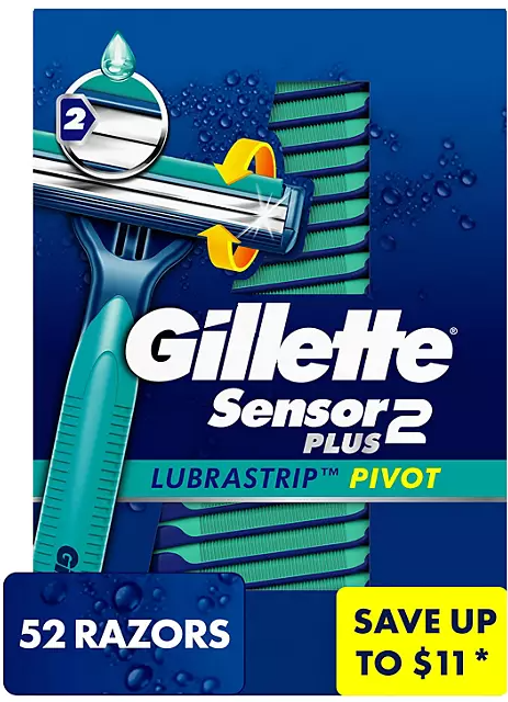 Gillette Sensor2 Plus Lubrastrip Pivoting Head Disposable Razors, 52 ct.