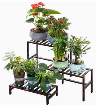 Holder Pot Display Shelf Freestanding Rack Bamboo 3-Tier Ladder Flower Plant Stand