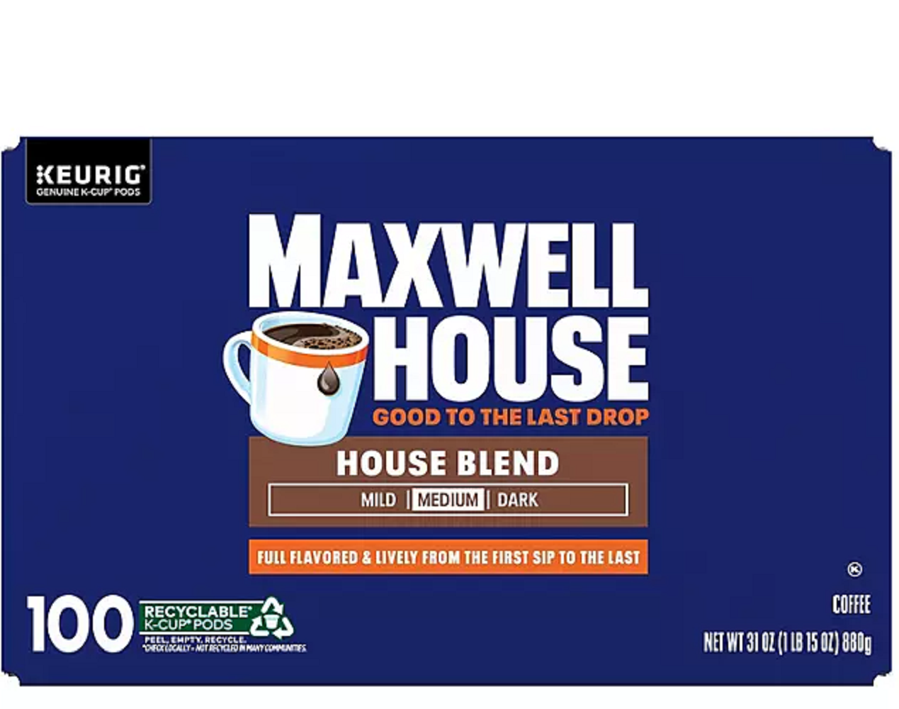 Maxwell House Medium Roast K-Cup Coffee Pods, House Blend, 100 ct.