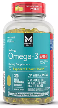 Member's Mark 360mg Omega-3 from Fish Oil MINI Softgels, 300 ct.