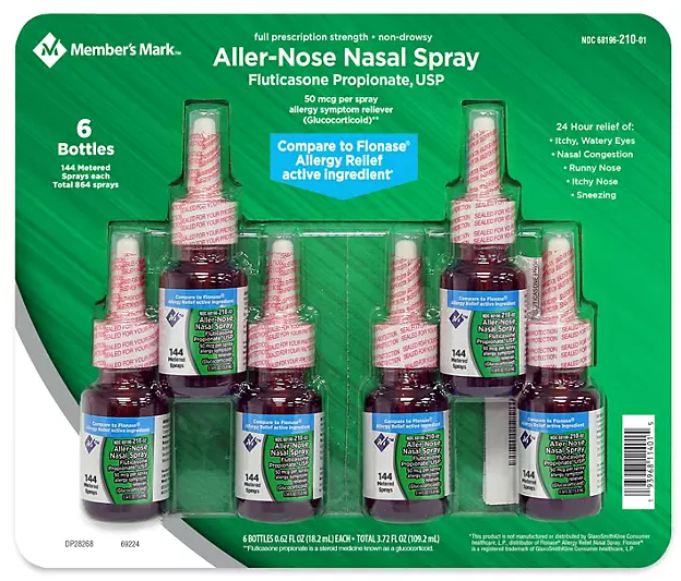 Member's Mark Aller-Nose Fluticasone Propionate Nasal Spray, 50 mcg, 0.62 fl. oz., 6 ct.