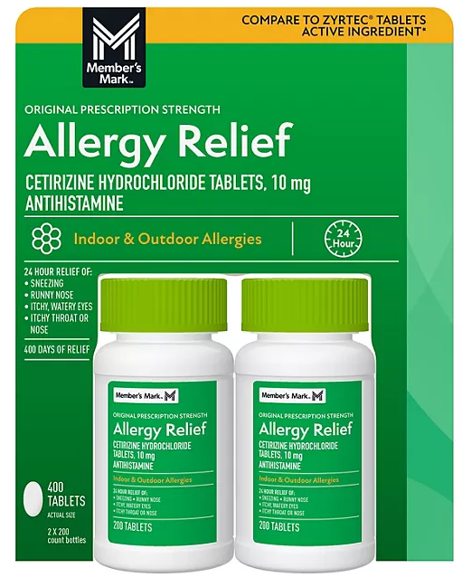 Member’s Mark Allergy Relief Cetirizine Hydrochloride Tablets 10 mg, 400 ct.