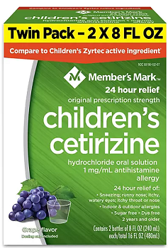 Member's Mark Children's Cetirizine Allergy Relief Oral Solution, Sugar-Free Grape Flavor