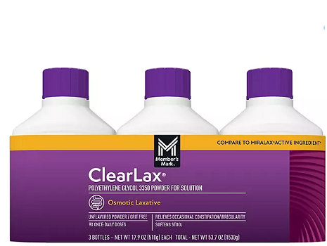 Member's Mark ClearLAX Polyethylene Glycol 3350 Powder, 17.9 oz., 3 pk.