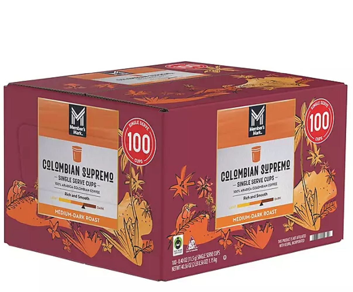 Member's Mark Colombian Supremo Medium-Dark Roast Coffee Pods, 100 ct.