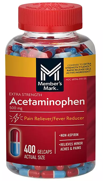 Member's Mark Extra Strength Acetaminophen 500mg Gelcaps, 400 ct.