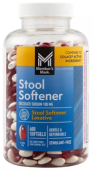 Member's Mark Stool Softener Softgels, 100 mg Docusate Sodium, 600 ct.