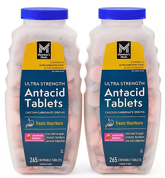 Member's Mark Ultra Strength Antacid Chewable Tablets, Assorted Berry, 265 ct./pk., 2 pk.