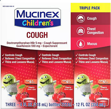 Mucinex Children's Liquid Cold & Cough Medicine, Cherry 4 fl. oz., 3 pk.