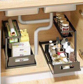 Stainless Steel Cabinets Basket Under Sink Pull out Organizer