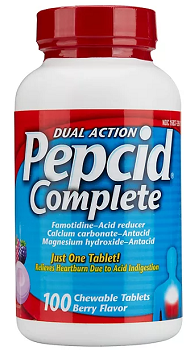 Pepcid Complete Acid Reducer + Antacid Chewable Tablets, Berry, 100 ct.