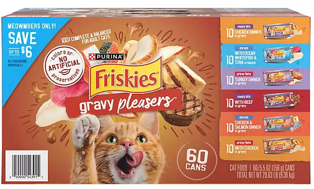 Purina Friskies Gravy Pleasers Variety Pack, Adult Wet Cat Food, 5.5 oz., 60 ct.