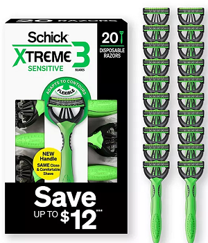 Schick Xtreme3 Sensitive Disposable Razors for Men, 20 ct.