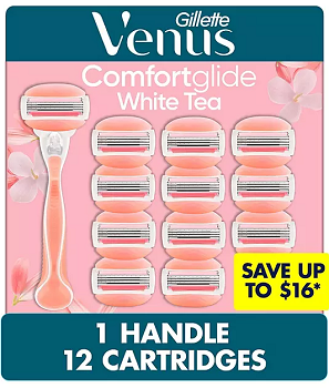 Venus Comfortglide Women's Razor Handle + 12 Cartridges, White Tea