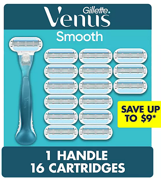 Venus Original Smooth Women's Razor, 3 Blade, Handle + 16 Cartridges