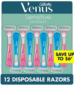 Venus Sensitive Disposable Razors for Women, 12 ct.