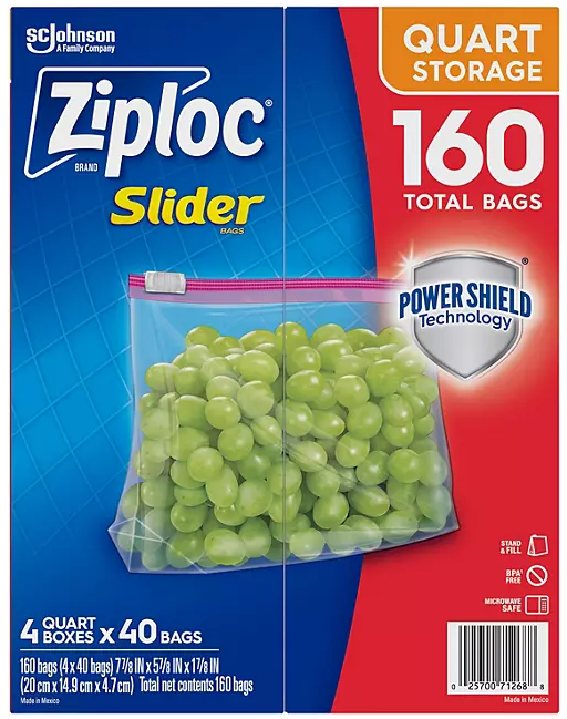 Ziploc Slider Quart Storage Bags, 160 ct.