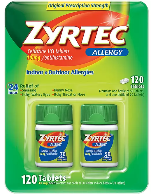 Zyrtec Antihistamine Allergy Tablets, 10 mg 120 ct.